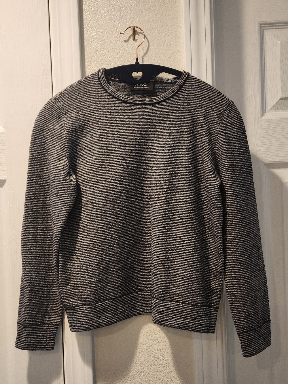 A.P.C. Men's Black & White Textured Crewneck Sweater